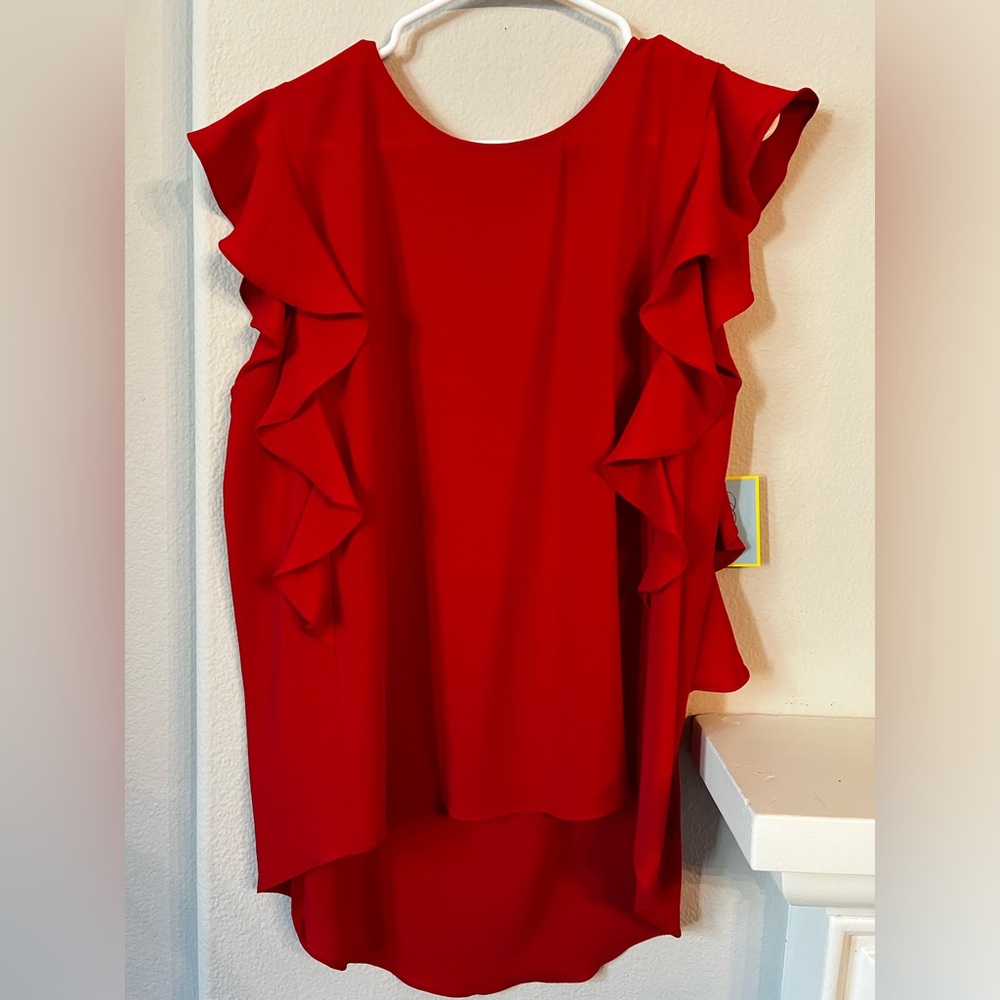 CeCe Vibrant Red Ruffle Blouse